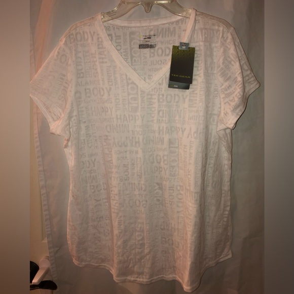 Tek Gear burn out Yoga tee-shirt white short sleeves NWT size Large - Picture 1 of 9